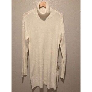 Bar III Cream White Turtleneck Sweater Dress M • Side Zip • Minimalist Chic